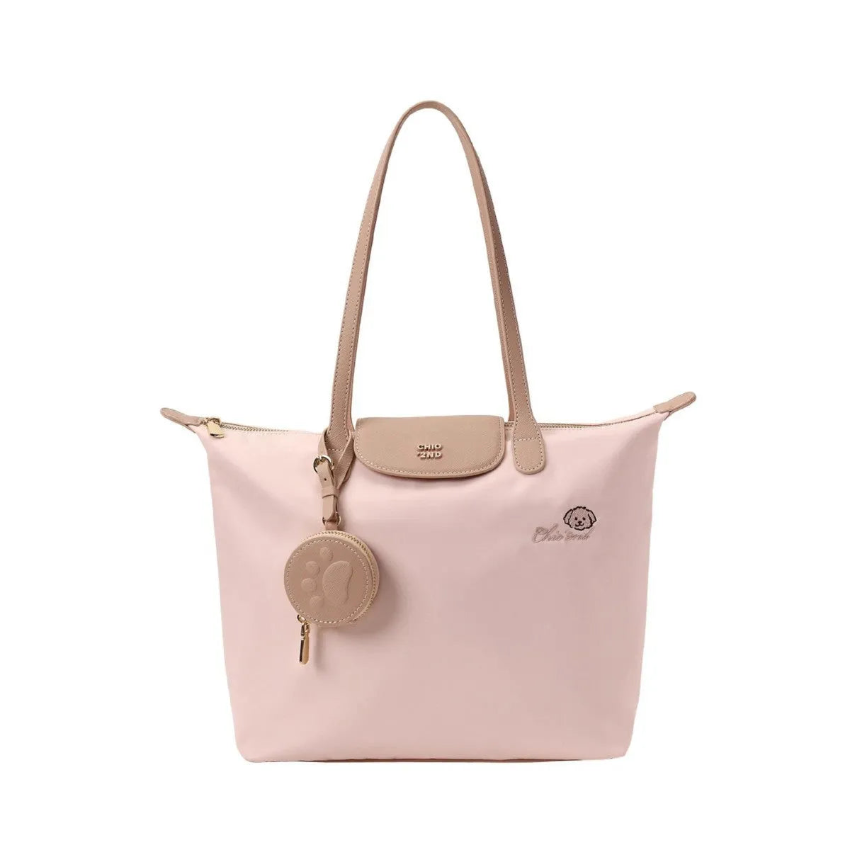 Beige and Pink Oxford cloth tote shoulder bag with sandwich pocket and large capacity.