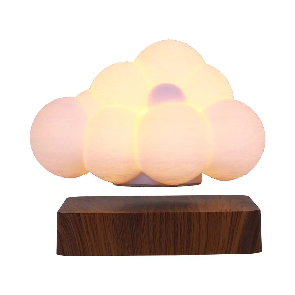 Magnetic levitation cloud lamp with 3D-printed floating cloud and touch control base in warm colour
