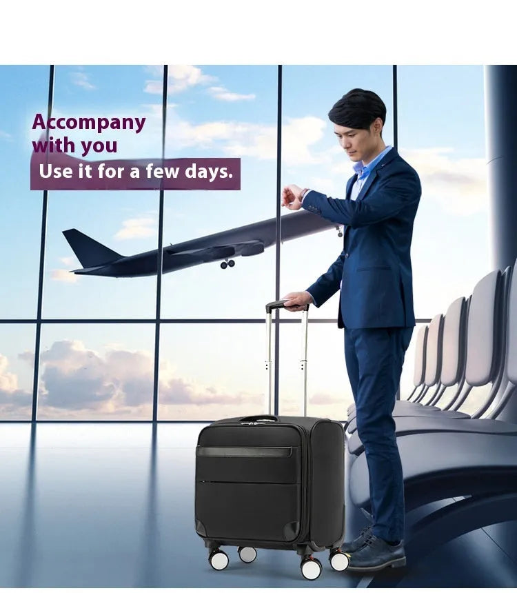 18 inch black Oxford cloth business suitcase with telescopic handle and universal wheels