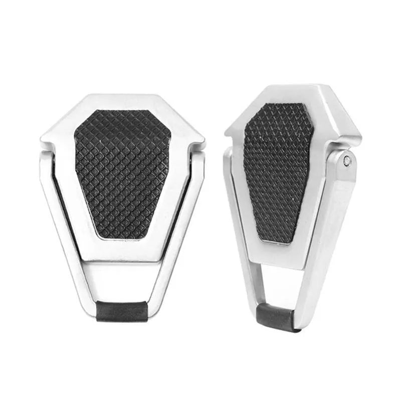 Silver aluminium alloy foldable computer bracket with 3M adhesive backing for under-desk mounting