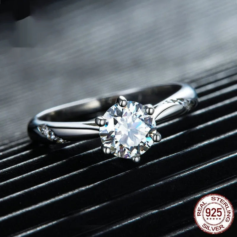 Silver electroplated moissanite ring with 1 karat stone, MSR003, slim 0.25cm band