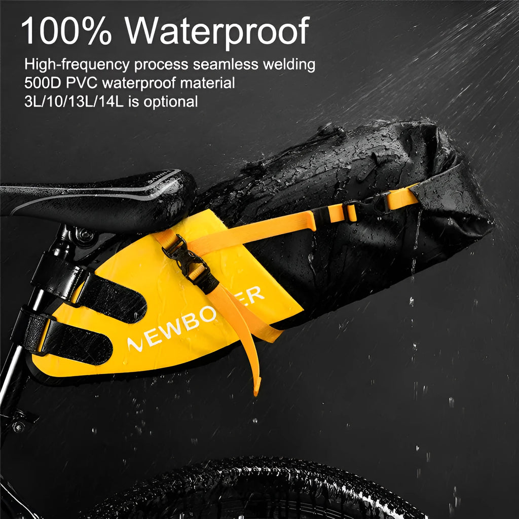 Waterproof PVC bike tail bag with 13 litre capacity for outdoor cycling storage
