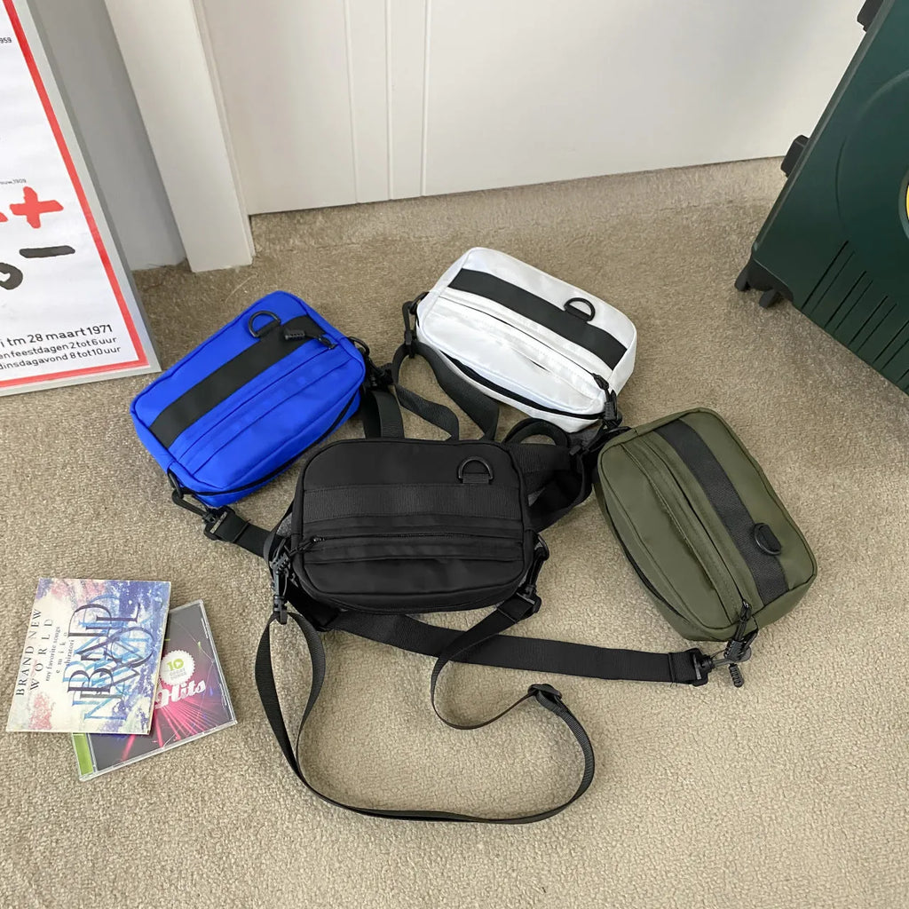 Men's solid colour nylon crossbody messenger bag with adjustable strap in street style