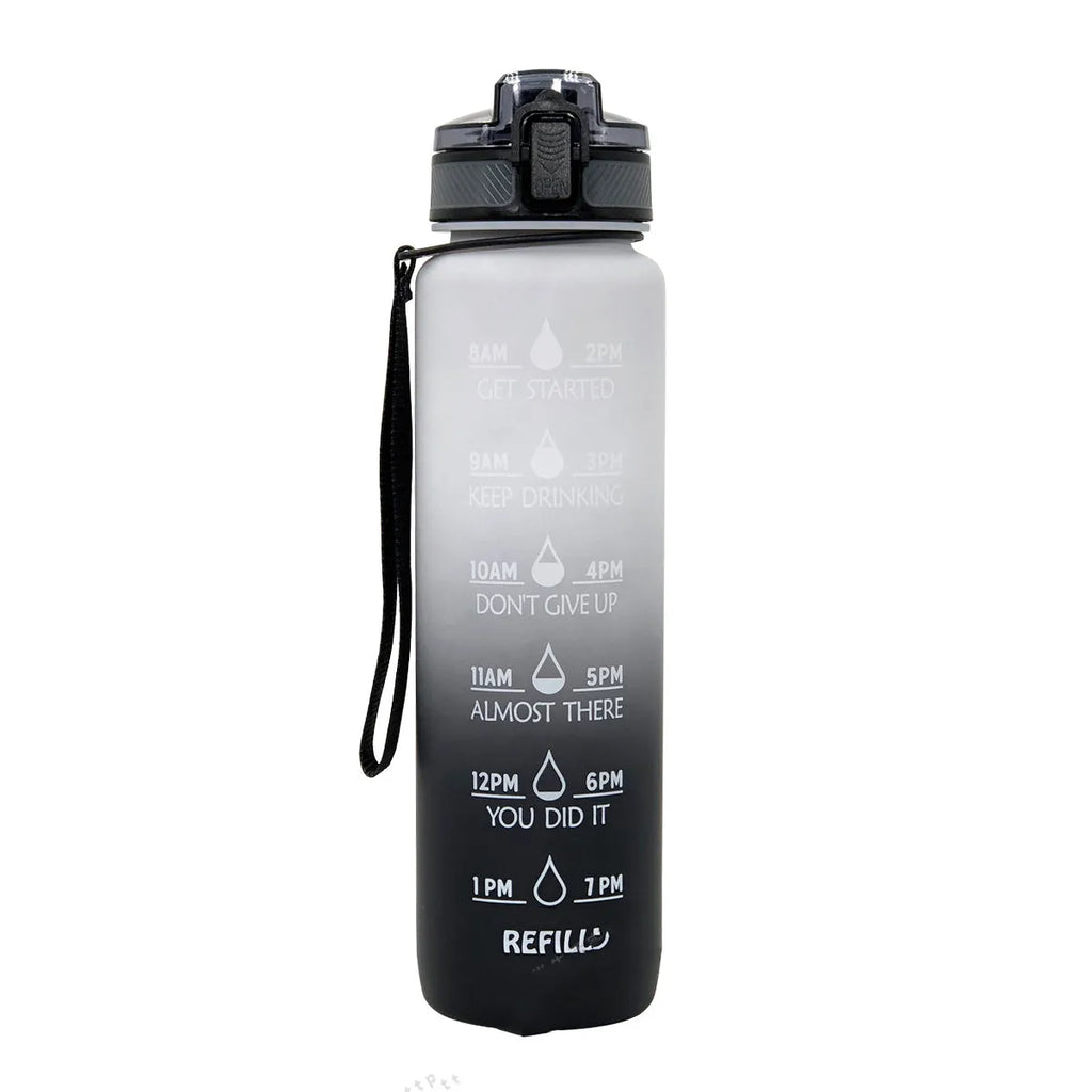 1000ml gradient plastic sports water bottle in grey with secure lid