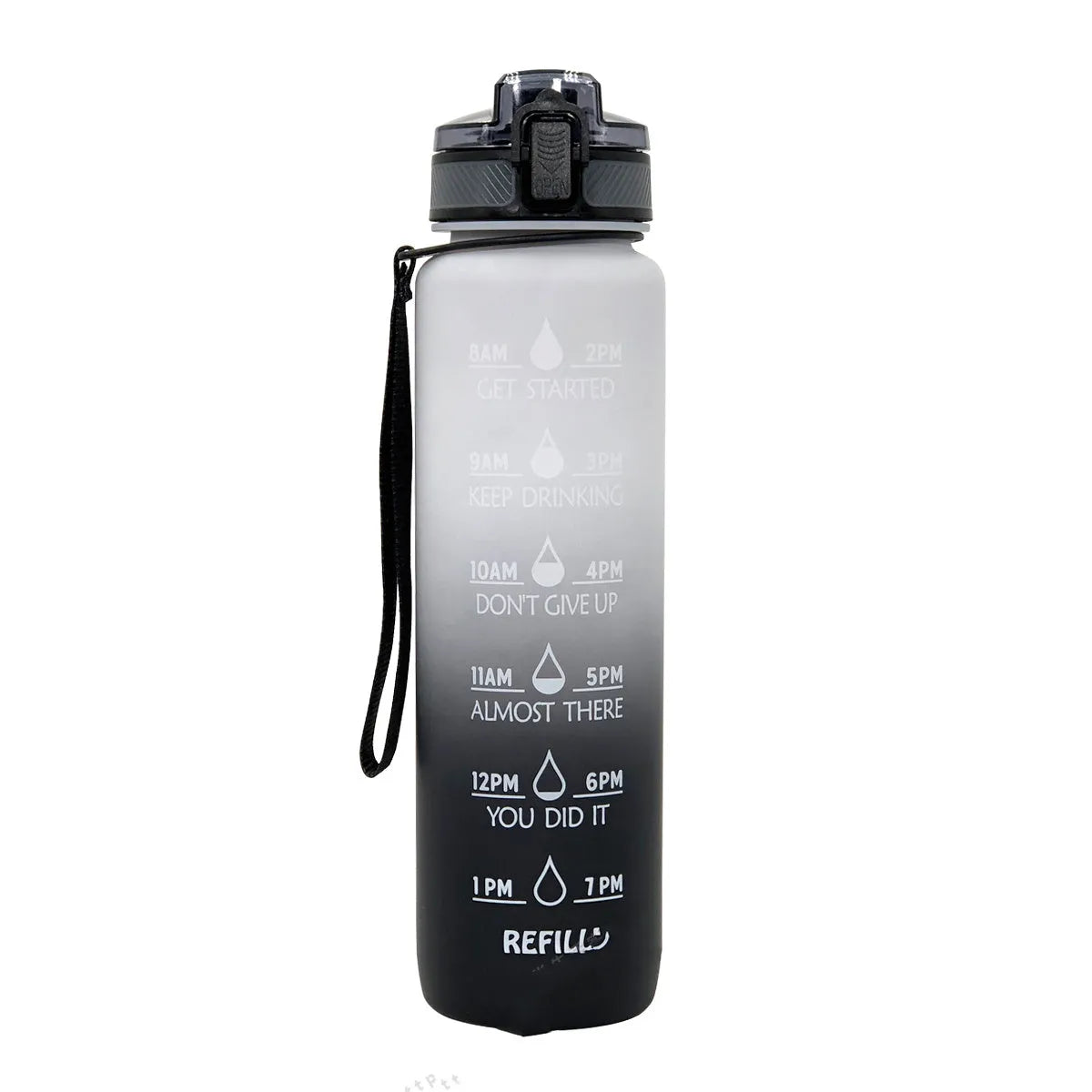 1000ml gradient plastic sports water bottle in grey with secure lid