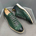 Men's low-tube shoes with an embossed pattern on the upper and a front tie lace closure.