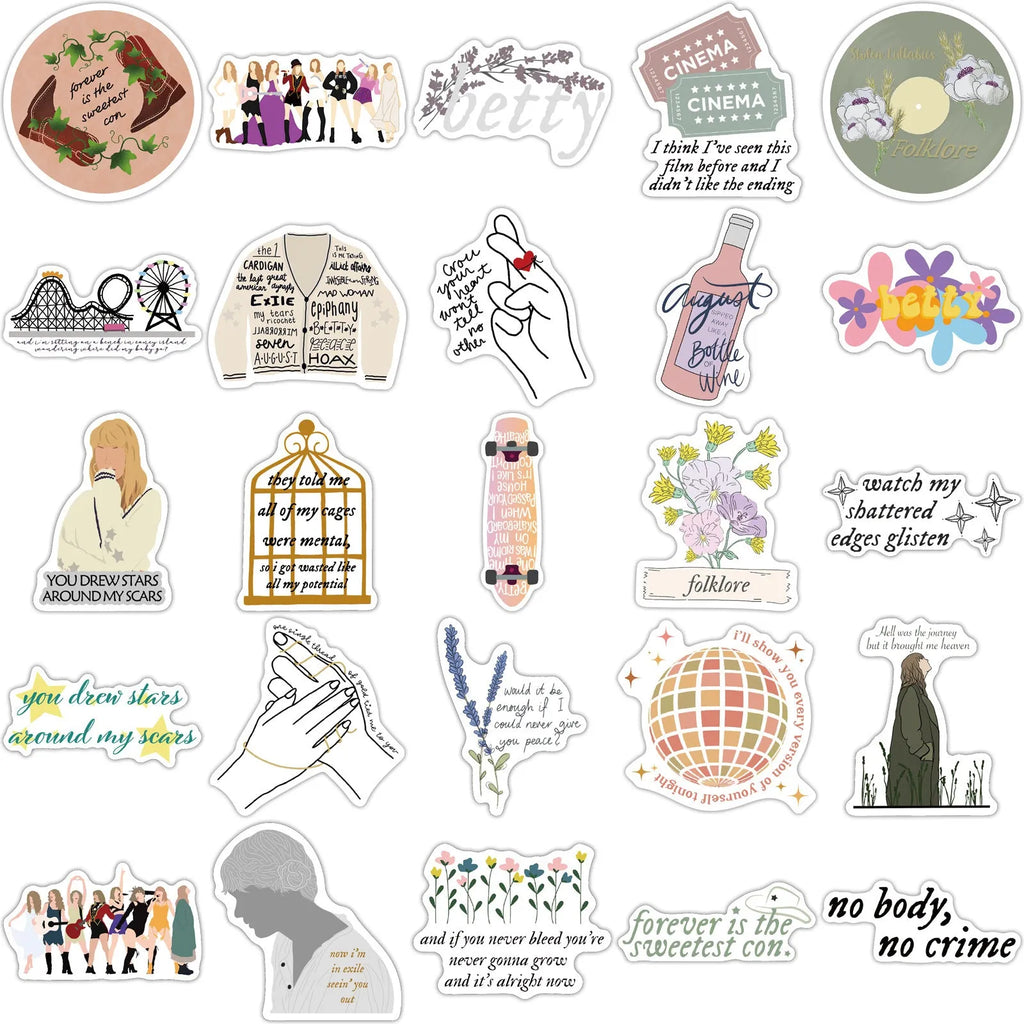 50-pack of waterproof cartoon and graffiti stickers for luggage and notebooks, each 4-6cm long.