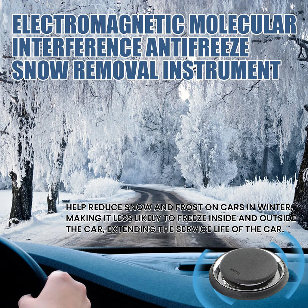 Black portable car deicing instrument measuring 7.4x7.4x1.6cm for melting snow and ice on vehicle windscreens