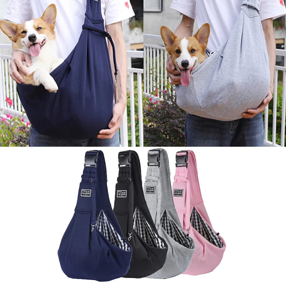 Grey pet shoulder bag for cats and dogs up to 13kg with adjustable strap and phone pocket
