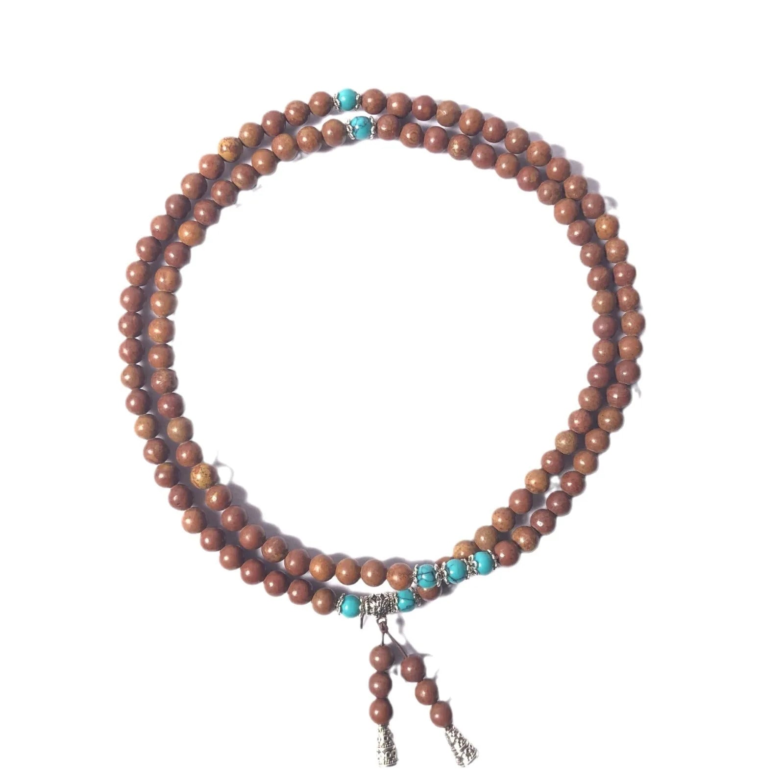 Hand-polished Lvzhu stone bracelet with 108 geometric beads measuring 5-6mm diameter