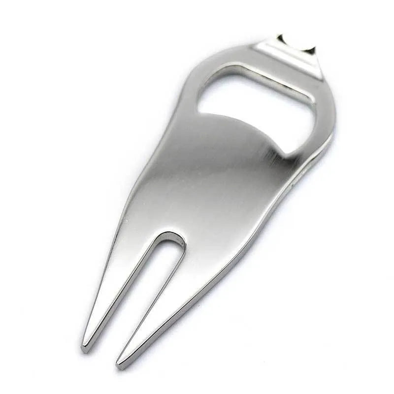 Zinc alloy golf ball yoke bottle opener tool in black, green, or silver with 88 x 35mm dimensions