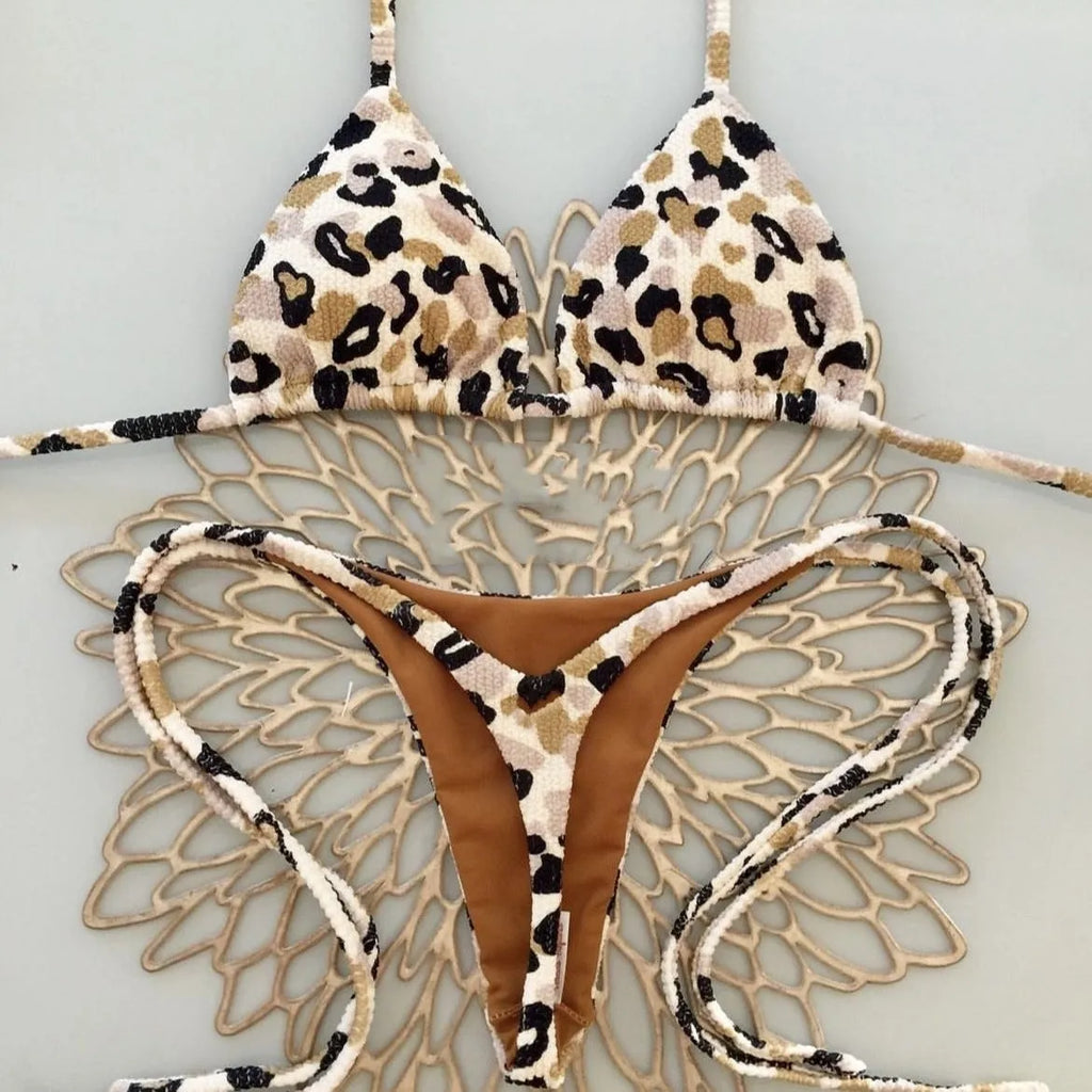 Women's printed bikini swimsuit with cotton-lined briefs in European and American pattern style
