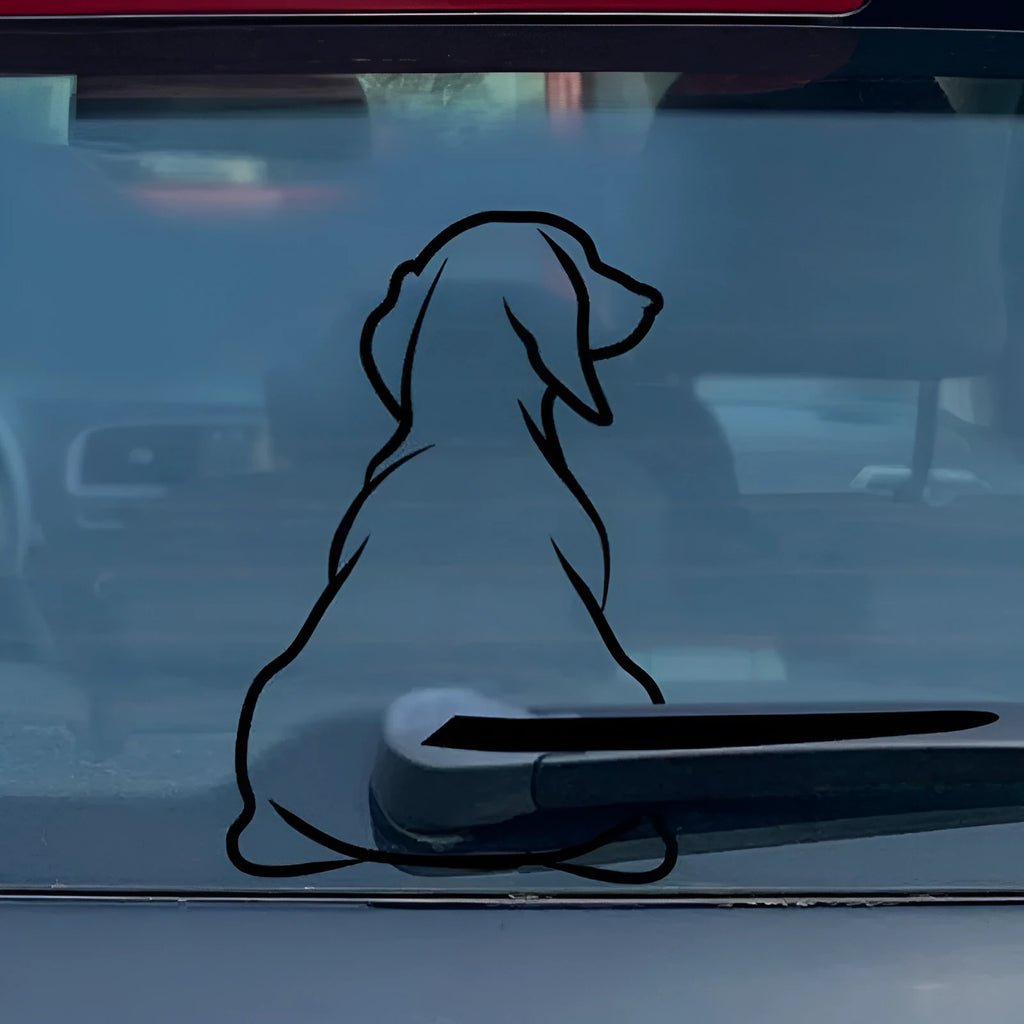 Cartoon dog design car sticker for rear wiper decoration in black and white colours.