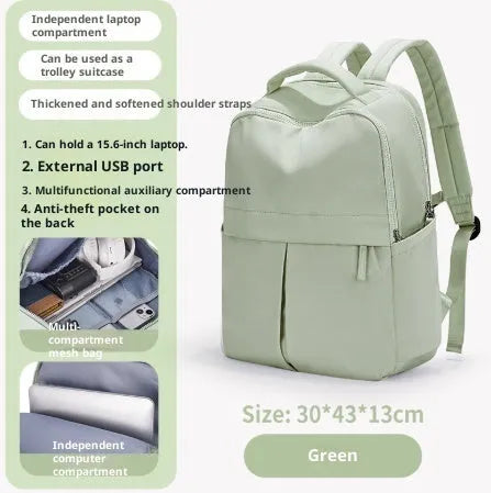 Unisex nylon travel computer backpack in black with multiple pockets and soft carry handle 43x30x13cm