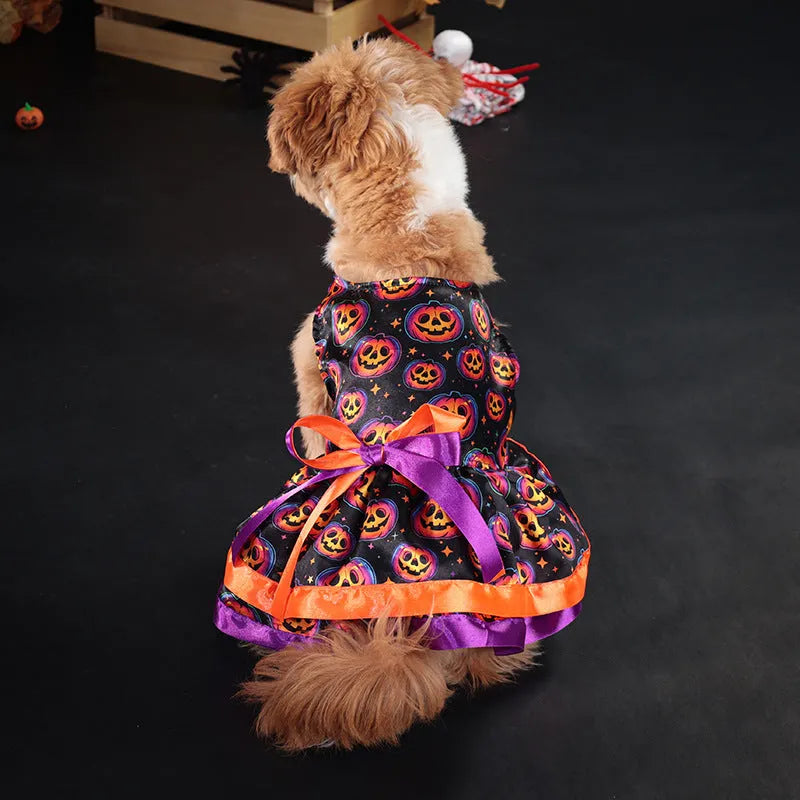 Halloween dog skirt with colourful pumpkin print for medium-sized dogs