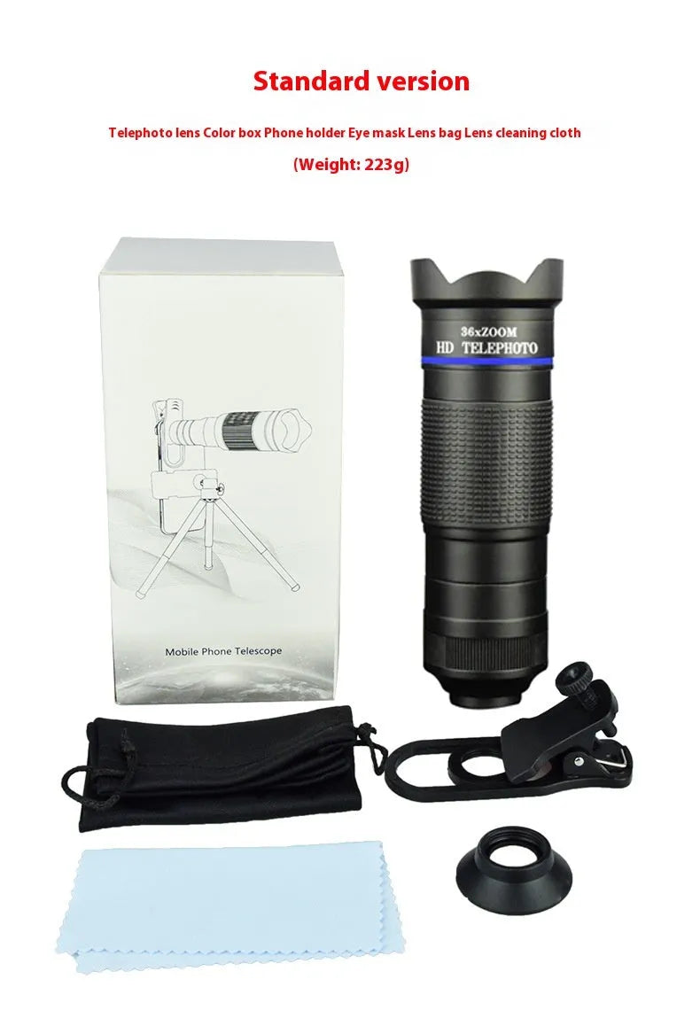 36x telephoto lens set for mobile phone external camera with monocular structure