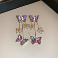 Blue purple butterfly tassel drop earrings with silver needle crystal flowers for women