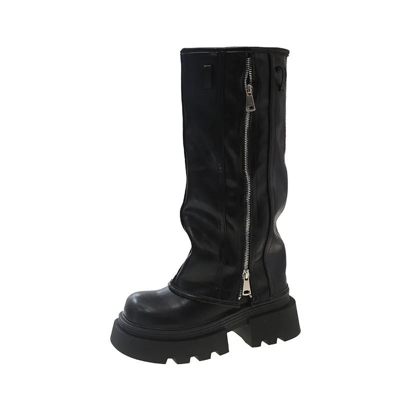 Women's platform muffin pants Martin boots with square heel in black, brown or wine red