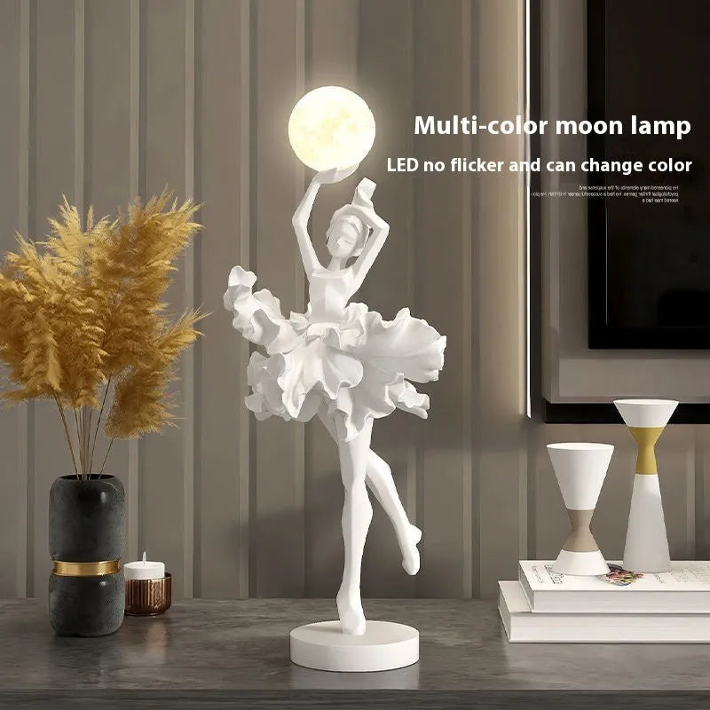 Art girl atmosphere small night lamp in black gold, white, pink, or light blue colour with USB charging.
