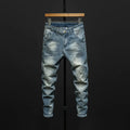 Men's slim-fitting skinny jeans in dark blue and light blue denim with micro elasticity