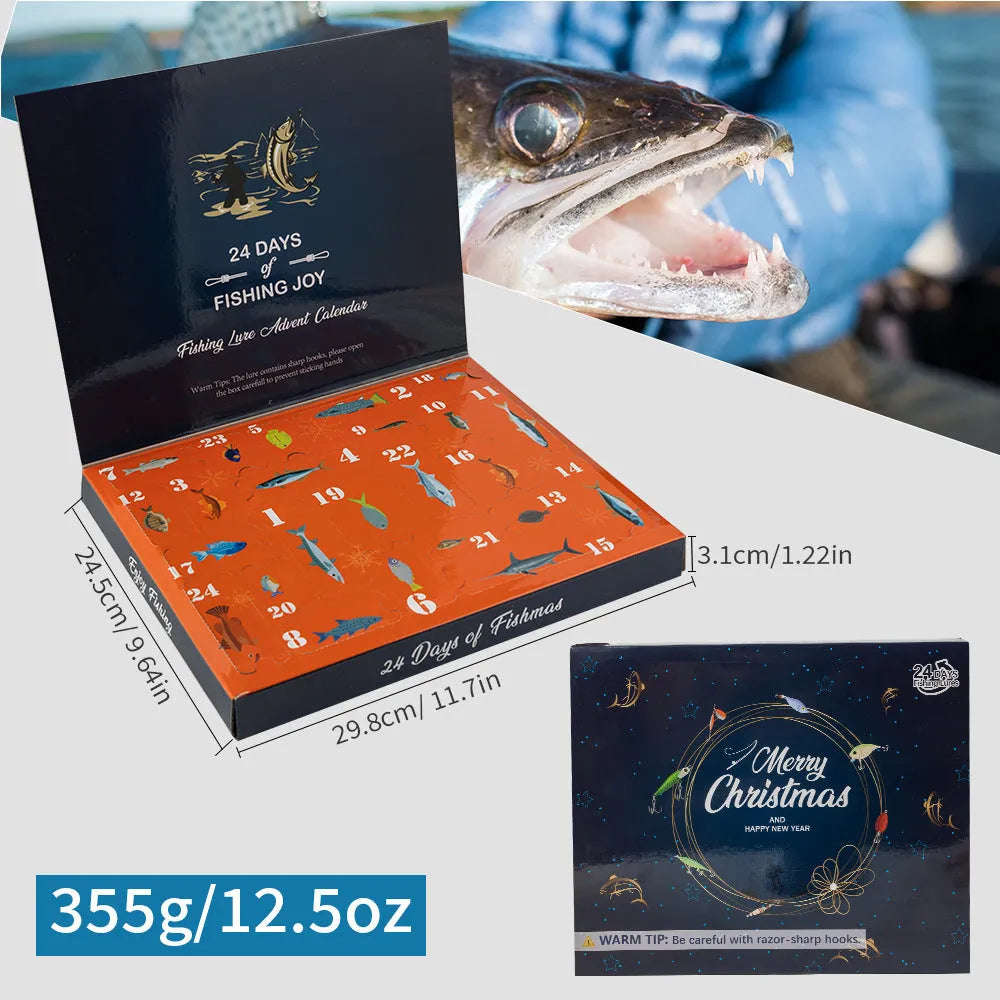 24-piece Christmas minnow fishing tackle set with metal lures and storage box in 01 style colour