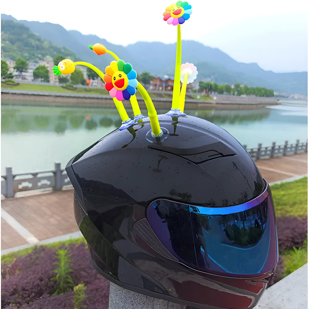 Yellow sunflower silicone helmet decoration with brown centre on suction cup base