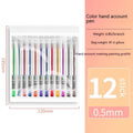 Boxed set of 12 multi-coloured gel pens with 0.5mm plastic tips for stationery