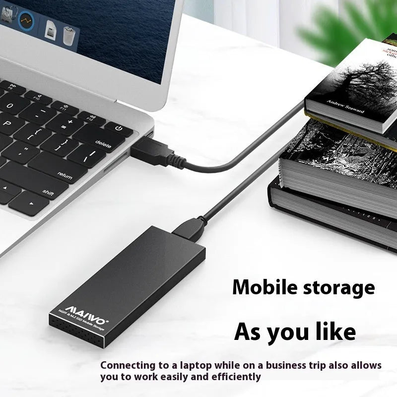USB 3.0 M.2 NGFF SSD enclosure aluminium alloy black side view with USB cable