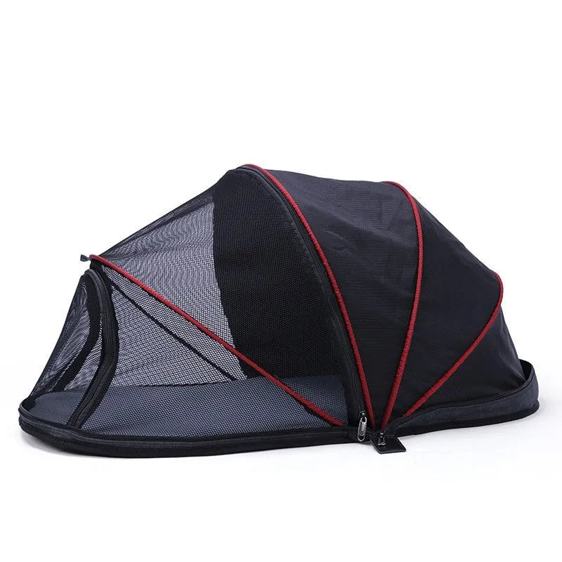 Folding cloth tent for cats with half mesh ventilation windows for travel and camping
