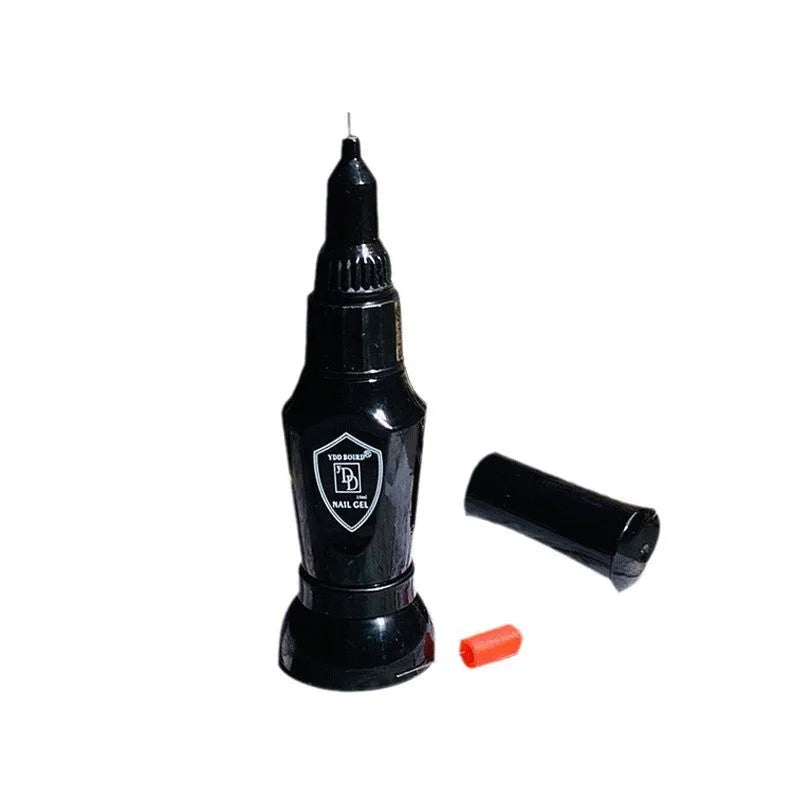 Black no-wash gem glue bottle with three long-handled dotting pens for nail art