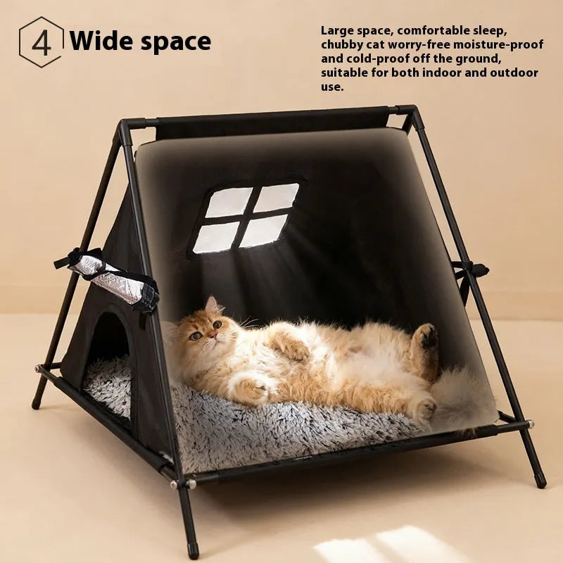Outdoor triangular tent cat nest in black, small size, made from Oxford cloth for winter warmth