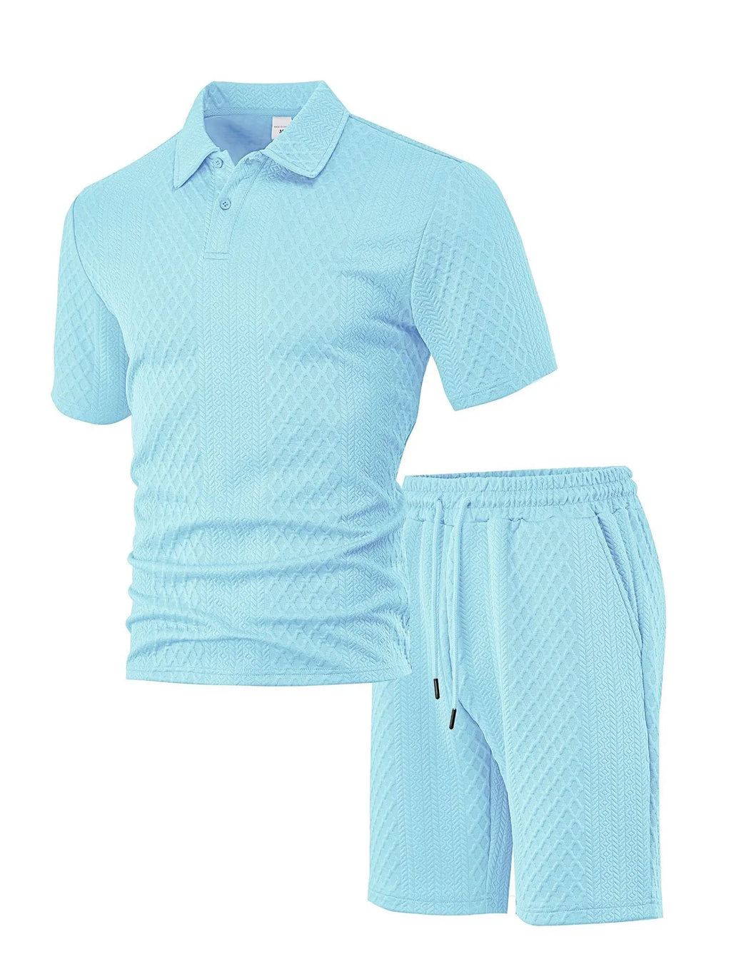 Men's thin short sleeve casual suit in polyester figured cloth with matching trousers