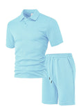 Men's thin short sleeve casual suit in polyester figured cloth with matching trousers