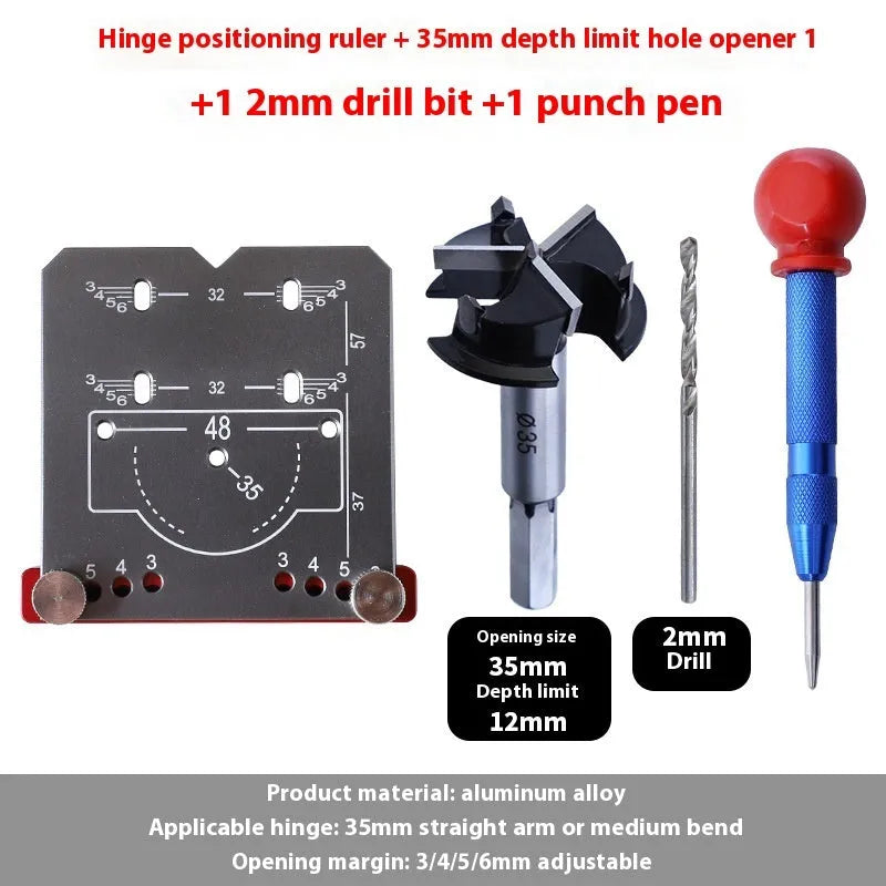 35mm hinge punch locator tool with adjustable margin settings for cabinet installation