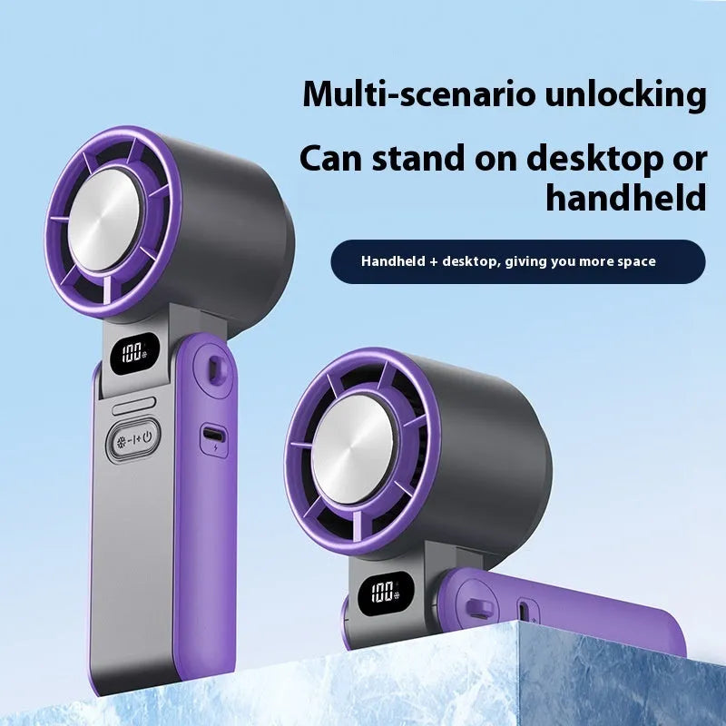 Foldable USB rechargeable handheld fan with refrigeration ice compress in Magic Purple finish