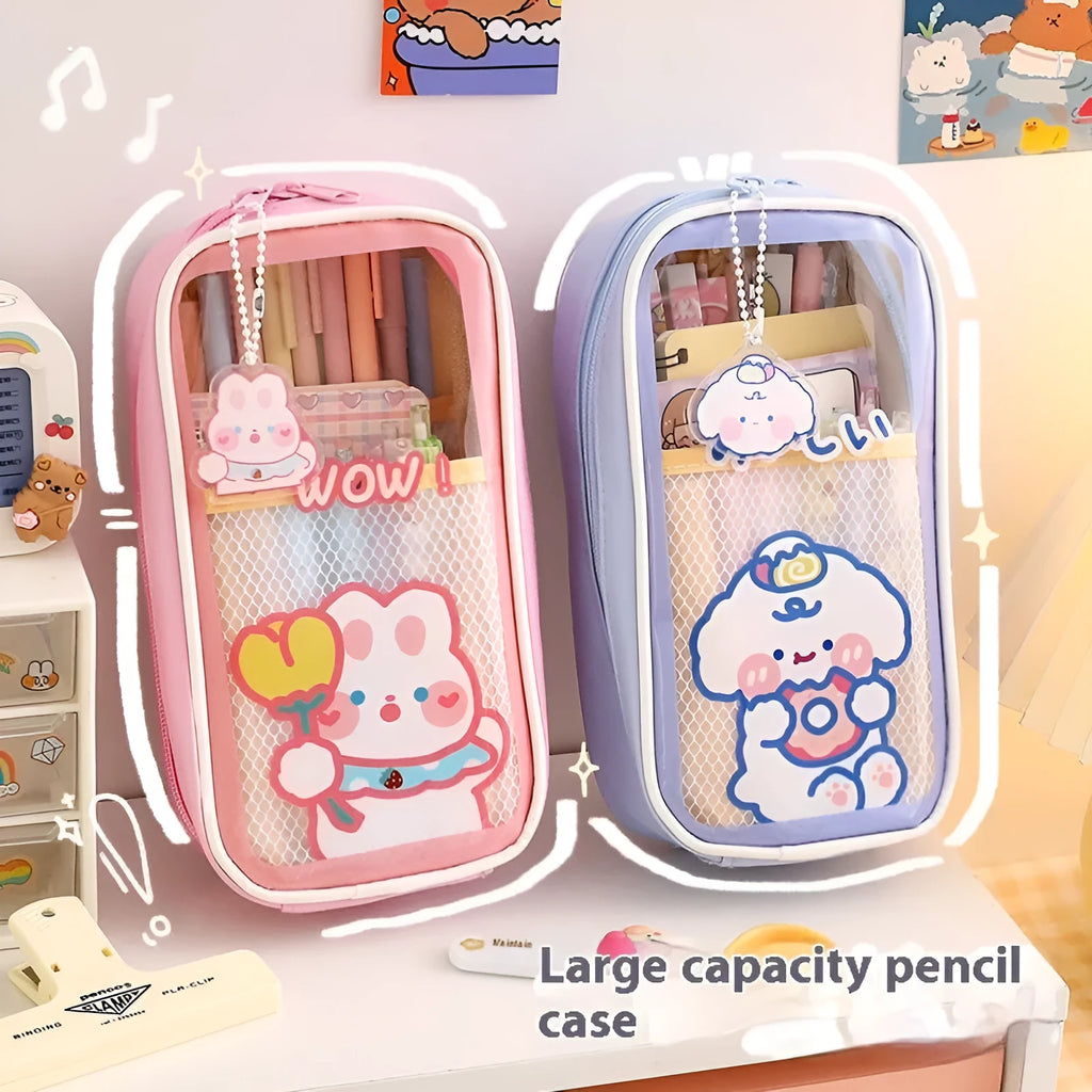 Transparent PVC pencil case with cartoon character design