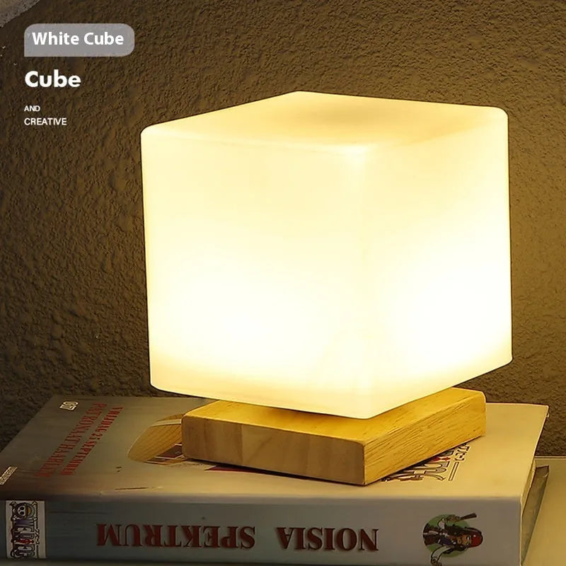 Nordic solid wood USB table lamp with touch dimming in flower-shaped design measuring 150mm by 180mm