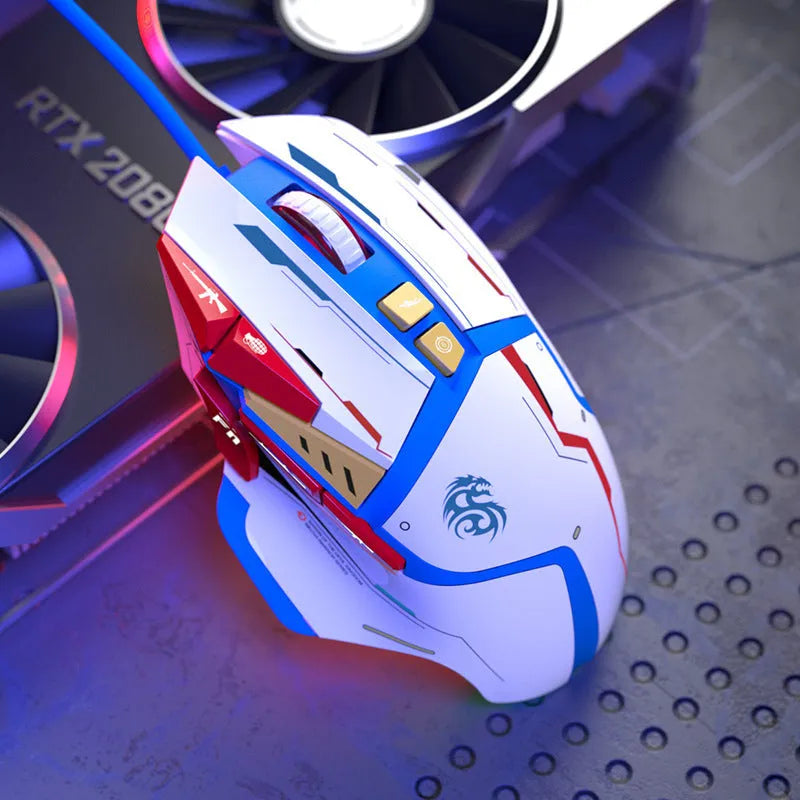 Desktop wired ergonomic laser gaming mouse in Primordial Ghost Claw colour, 126x83x41mm, six DPI settings