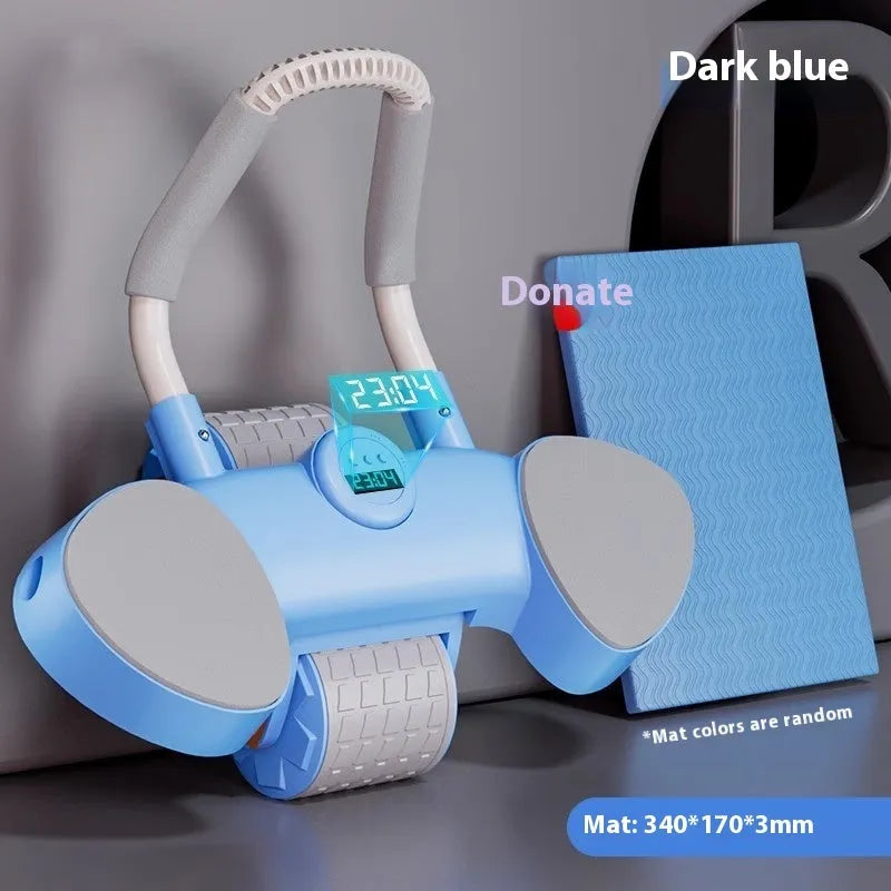 Automatic rebound abdominal wheel fitness equipment with elbow support pads in blue colour