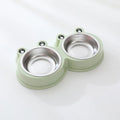 Stainless steel pet bowl with double compartments and frog pattern design for dogs and cats