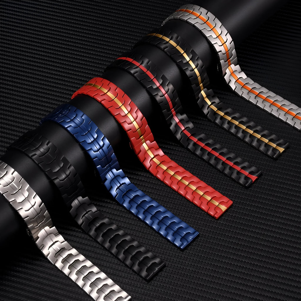 Stainless steel watch band in black and silver for Samsung Galaxy Watch with 20mm and 22mm universal size options