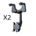 Black rearview mirror car phone holder with 360-degree rotation and retractable arm