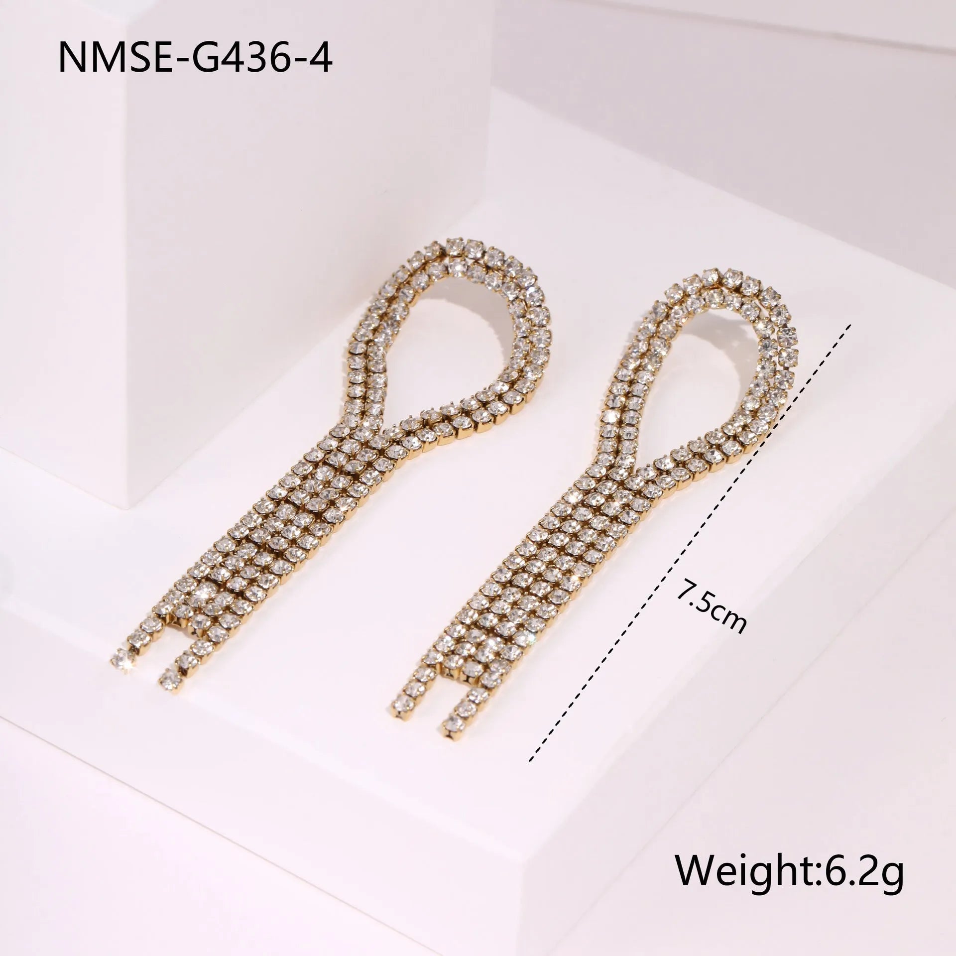 Pair of 18K gold plated stainless steel earrings featuring heart and star shapes with diamond tassels