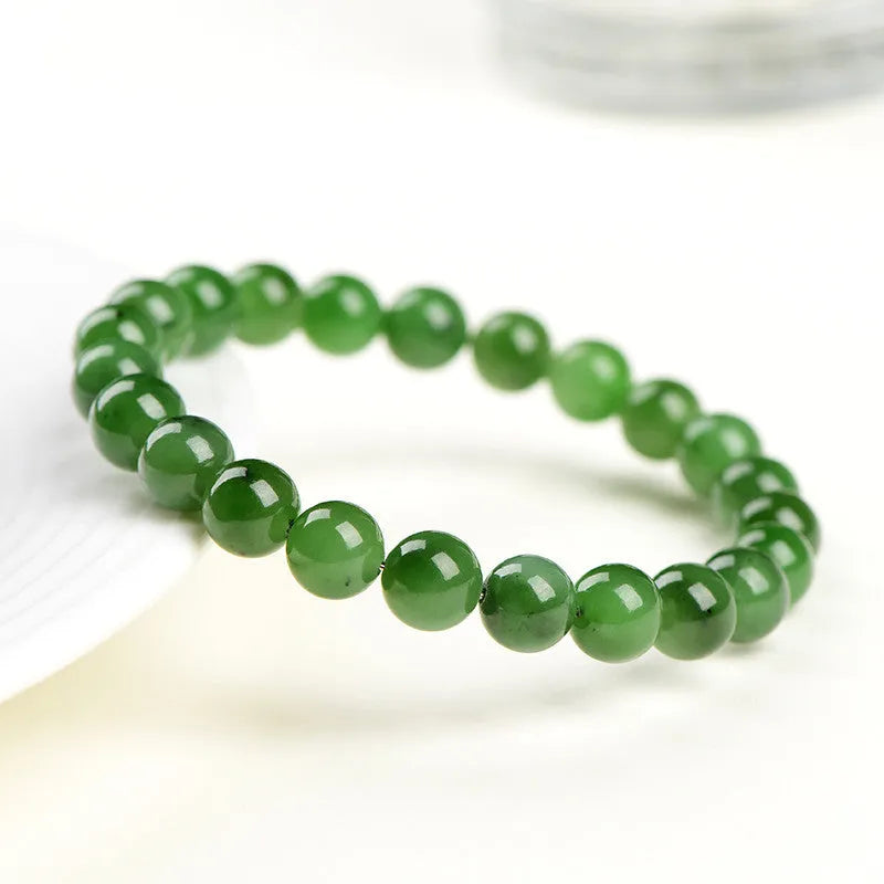 Natural jasper ball bracelet made from polished Hetian jade beads, shown in multiple bead size options.