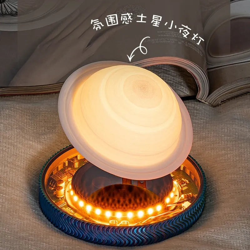 Magnetic suspension moon lamp with 3D printed celestial design floating above surface