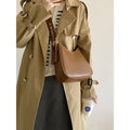 French Niche one shoulder saddle bag in coffee colour, soft PU, adjustable strap, crossbody design