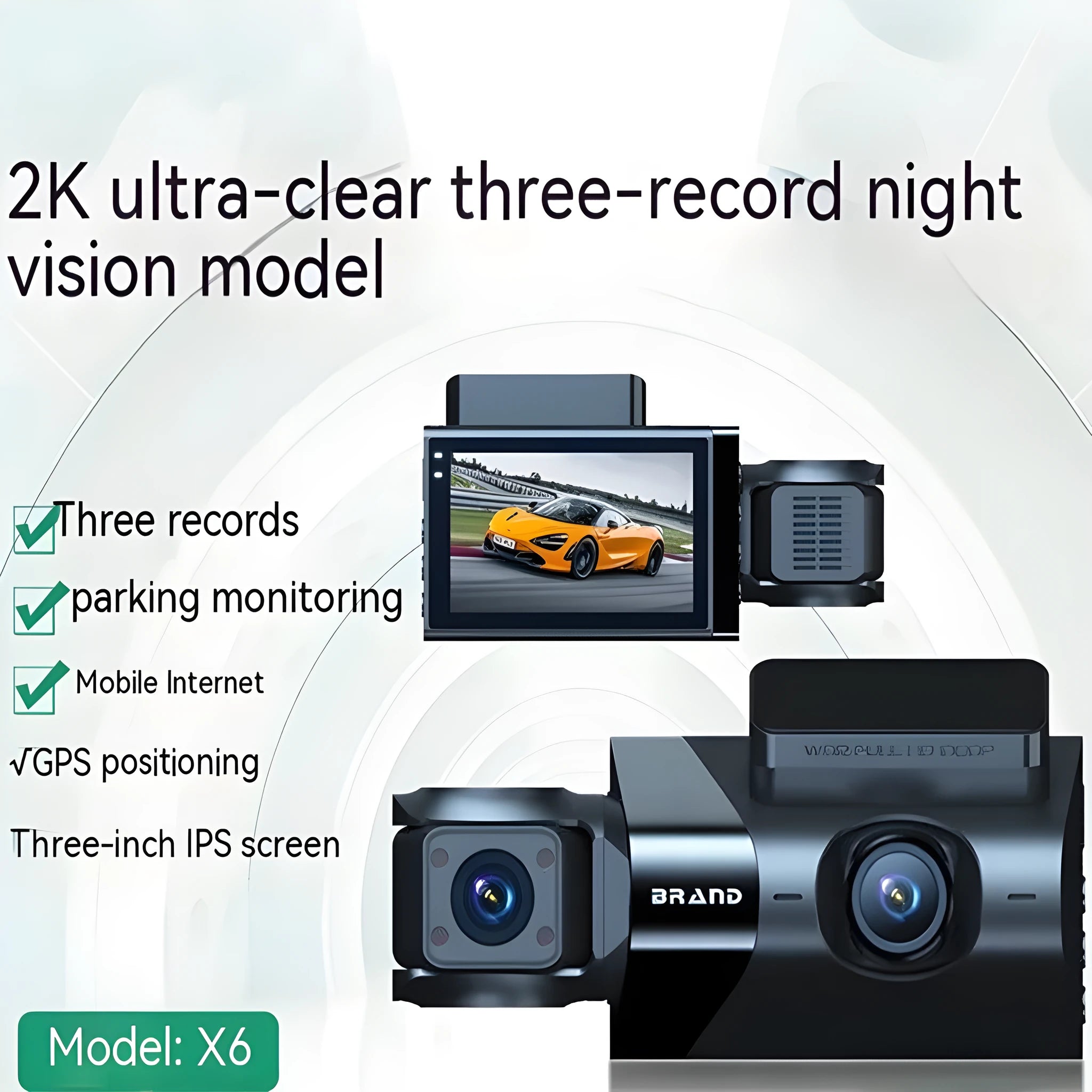 Black 5-inch car dash camera with mounting bracket on a windscreen.