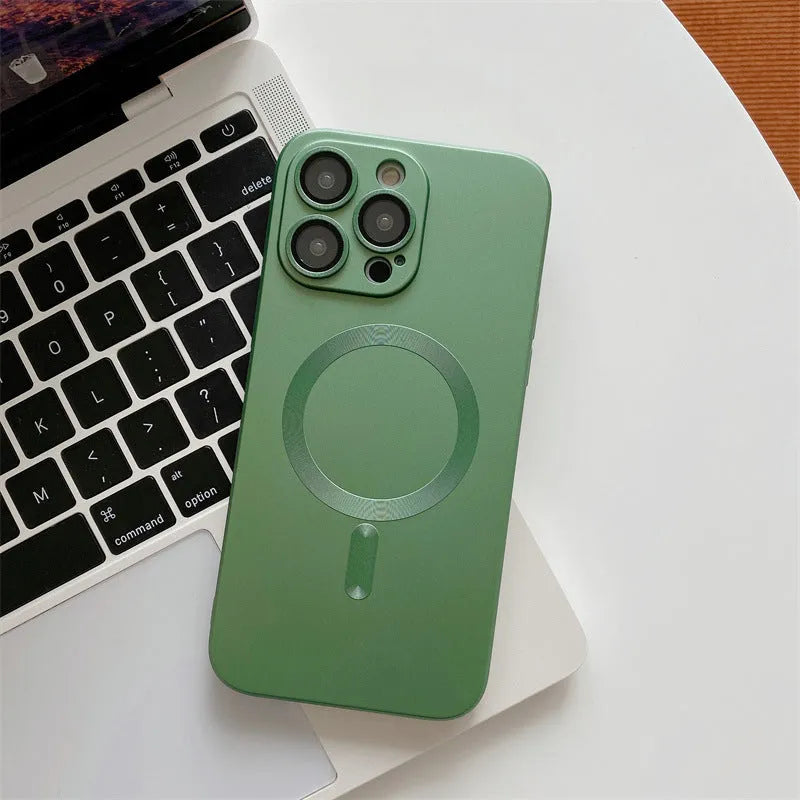 Aluminium frame magnetic iPhone case with lens glass cover in multiple colour options