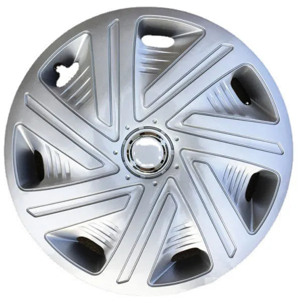 Universal ABS car wheel hub cover in a monochrome silver finish for a 15-inch wheel.