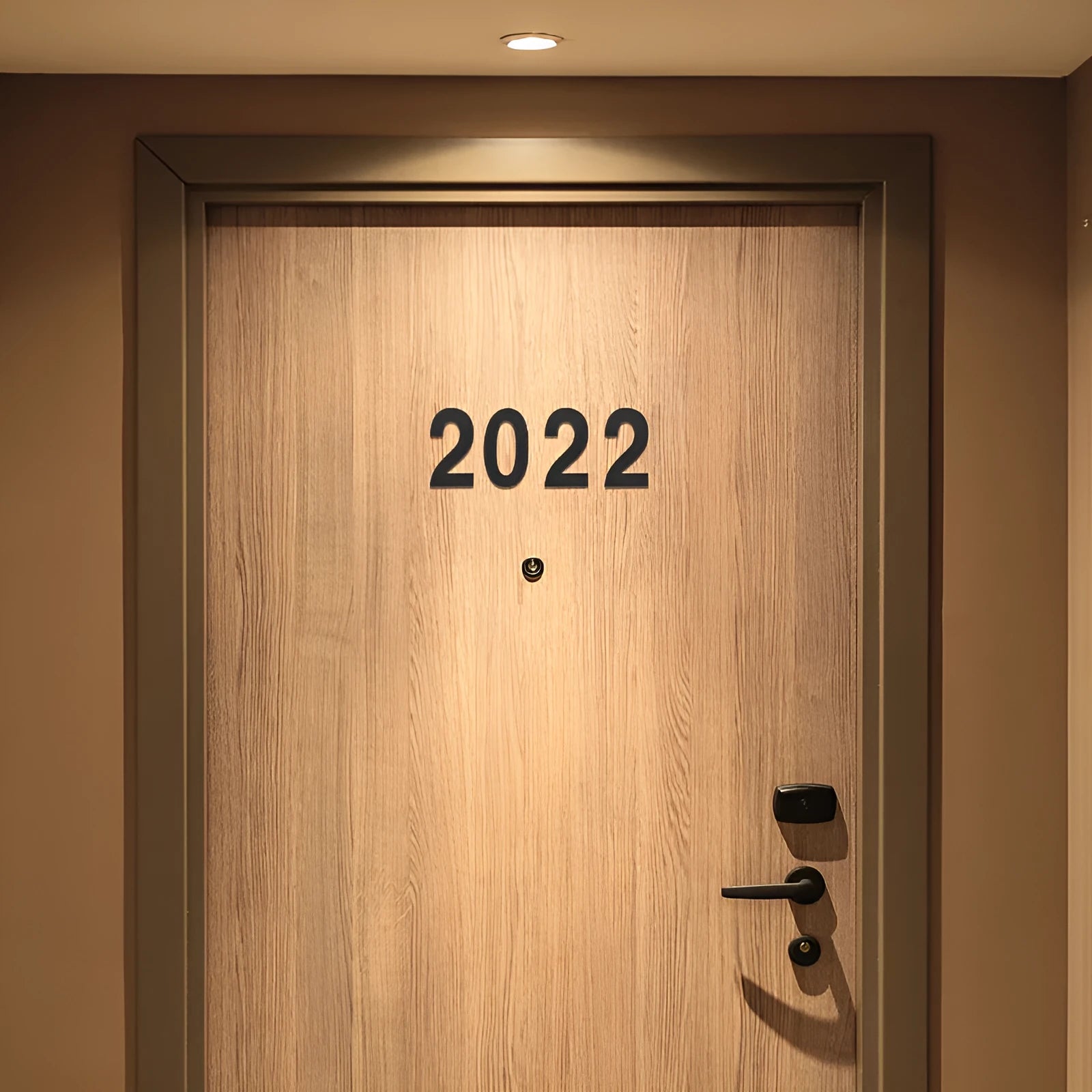 Black stainless steel sticky house number showing 7.5cm height on a door.
